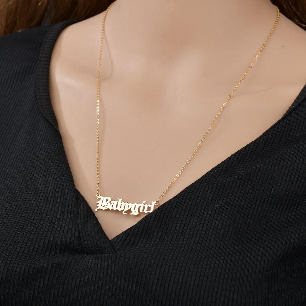 Accessories popular ancient English font Babygirl alphabet necklace lock simple bone chain chain