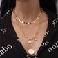 Jewelry creative retro size portrait coin pearl pendant multi-layer necklace three-layer clavicle chain