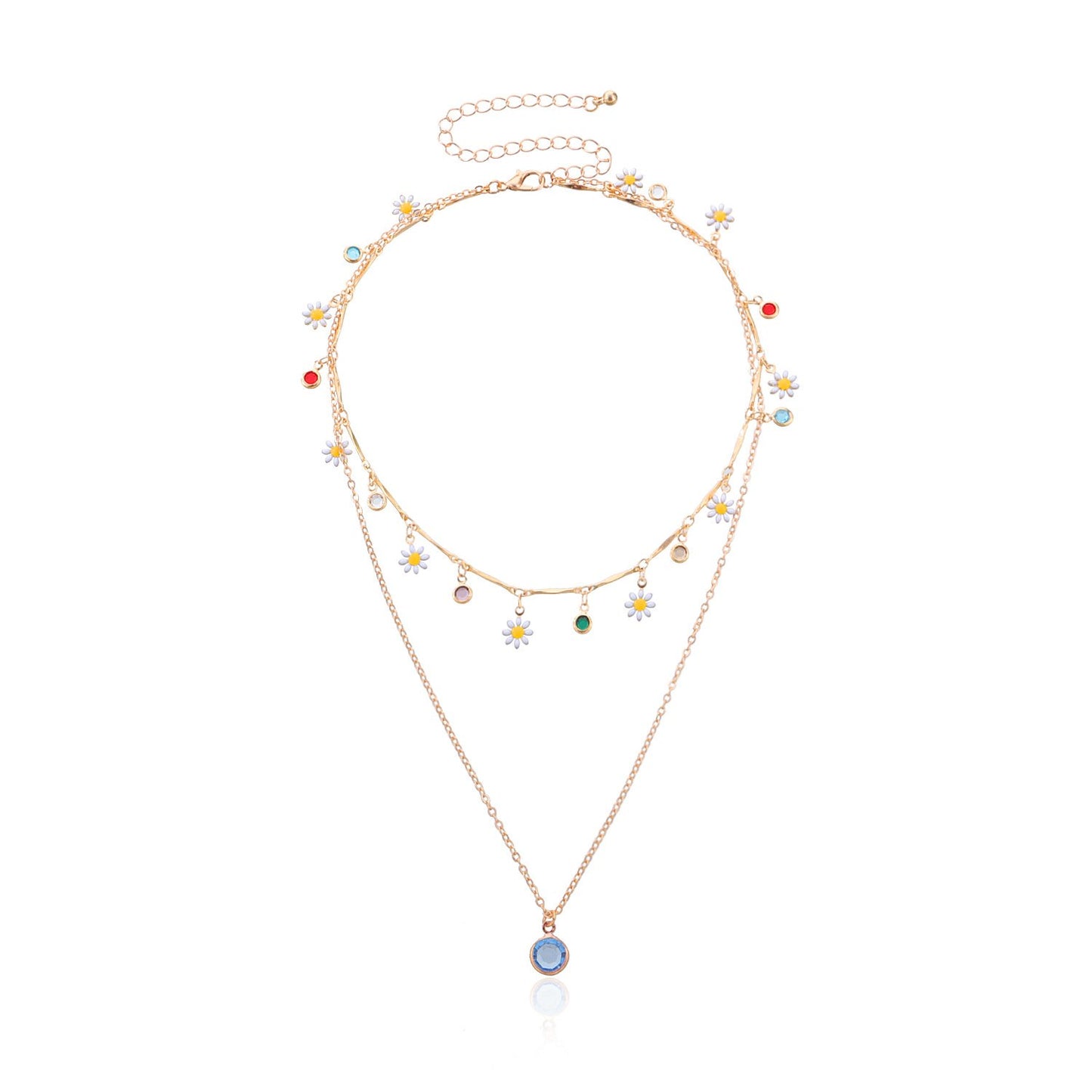 Jewelry fashion simple multi-layer daisy drop glaze necklace personalized multicolored gemstone diamond pendant