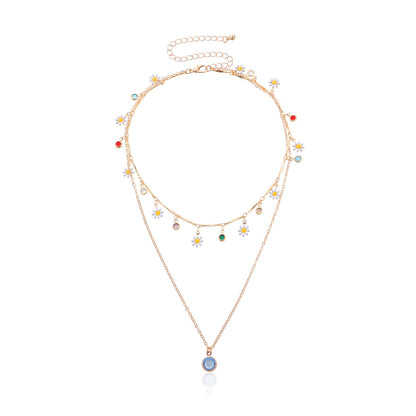 Jewelry fashion simple multi-layer daisy drop glaze necklace personalized multicolored gemstone diamond pendant