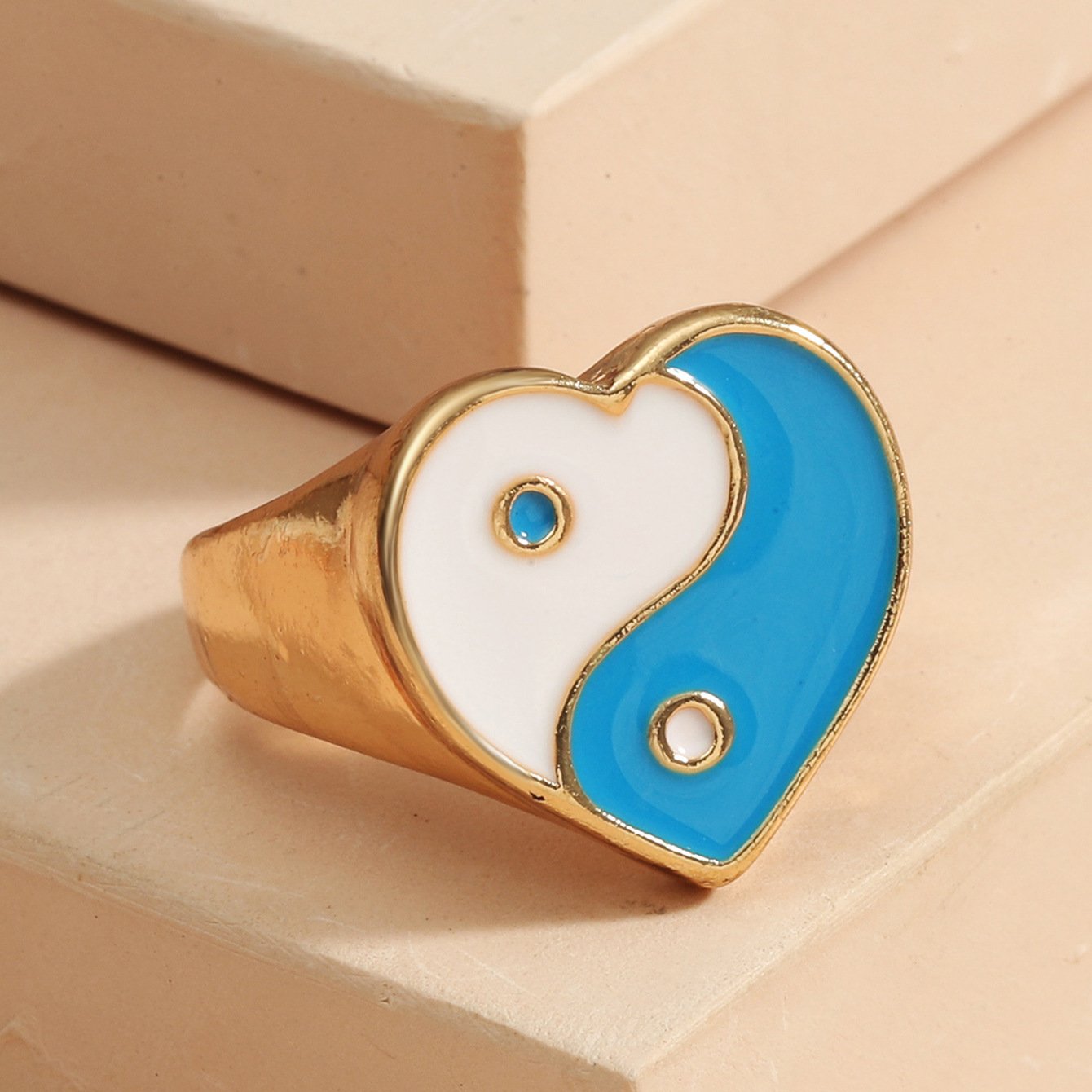 Ins same paragraph gossip love ring retro dripping oil yin and yang Tai Chi ring Internet celebrity personality index finger ring
