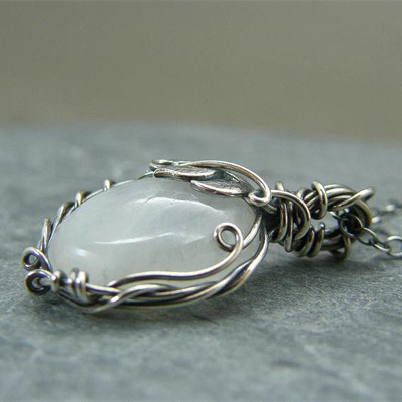 Explosive Jewelry Moonstone Necklace Female Pendant Retro Bohemian Leaf Rattan Accessories