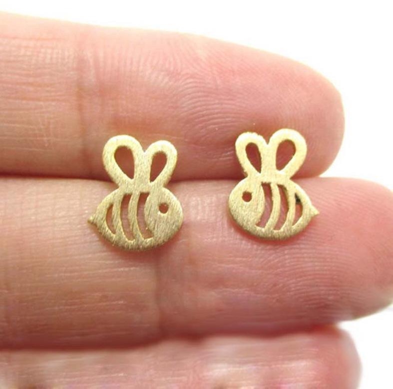 Popular Bee Stud Earrings Stainless Steel Plane Hollow Bee Shape Ear Stud Ear Stitch Insect Earrings