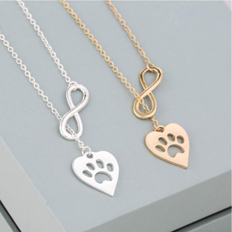 Accessories Lucky 8 Word Love Dog Print Pendant Necklace Female Exquisite Pet Clavicle Chain