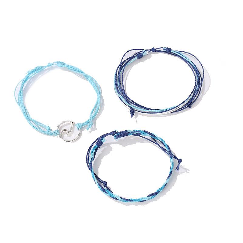 Jewelry Bohemian Braided Bracelet Wave Ocean Wave Bracelet Three-piece Set Simple Hand Jewelry