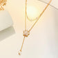 Ins double layered camellia necklace female fashion light luxury niche design pearl pendant sweater chain tide