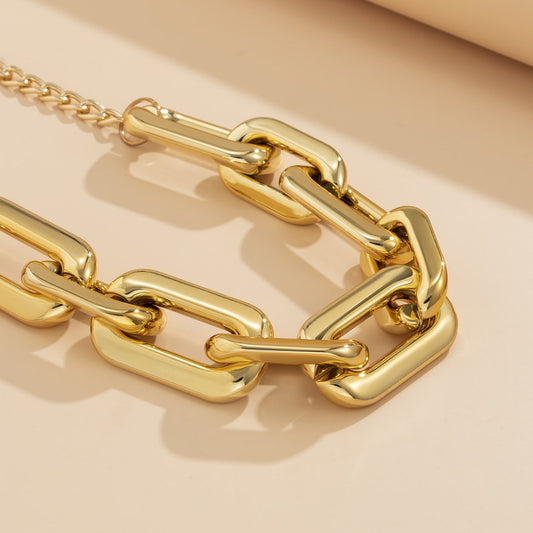 Jewelry Punk Metal Buckle Chain Necklace Hip Hop Trend Geometric Single Layer Clavicle Necklace Women