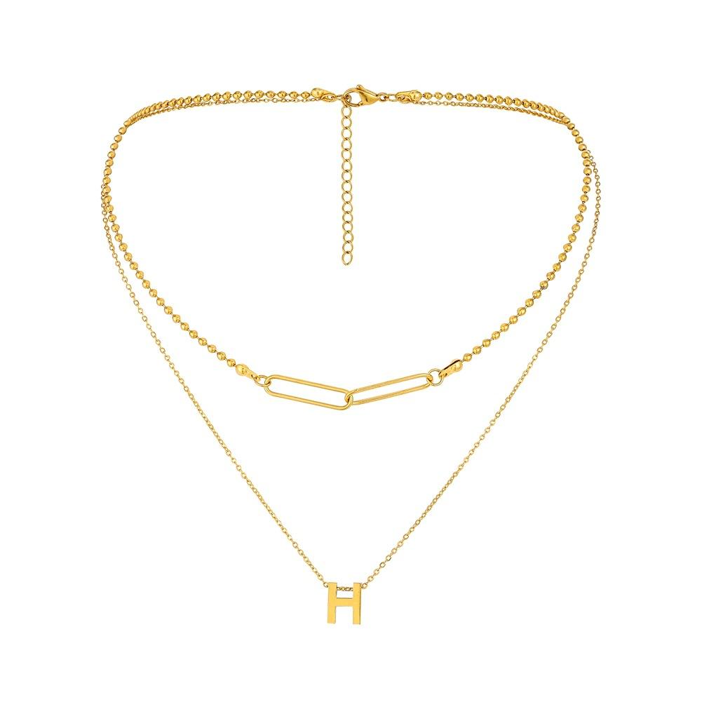 ins stainless steel 18K gold-plated exquisite double-layer necklace brooch letter H clavicle chain simple necklace accessories