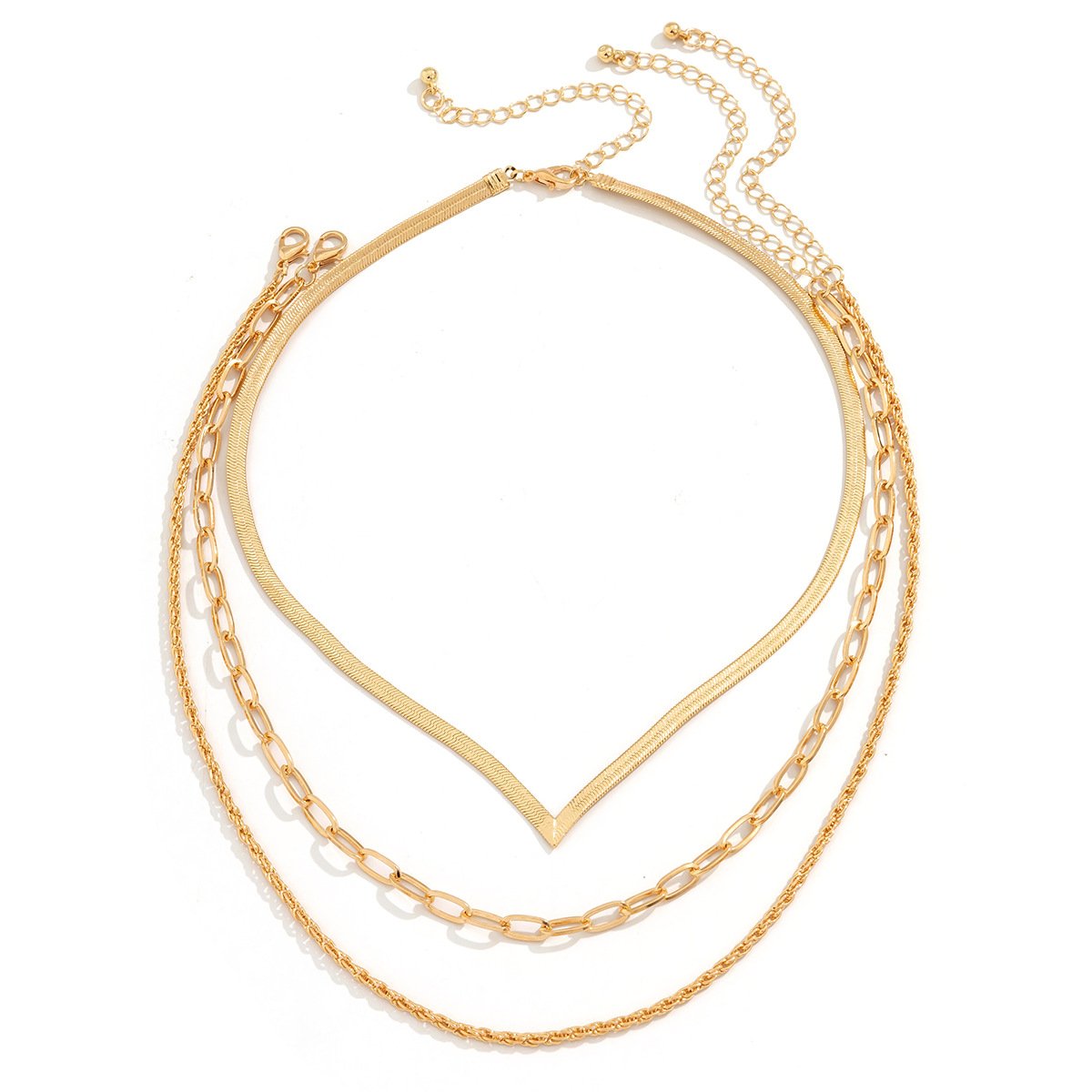 Indifferent V-shaped snake bone chain stacked hollow French clavicle chain simple twist all-match metal niche necklace