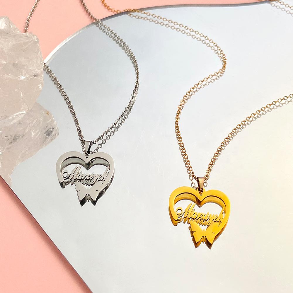 ins stainless steel hollow love necklace fashion creative English letter butterfly clavicle chain net red necklace