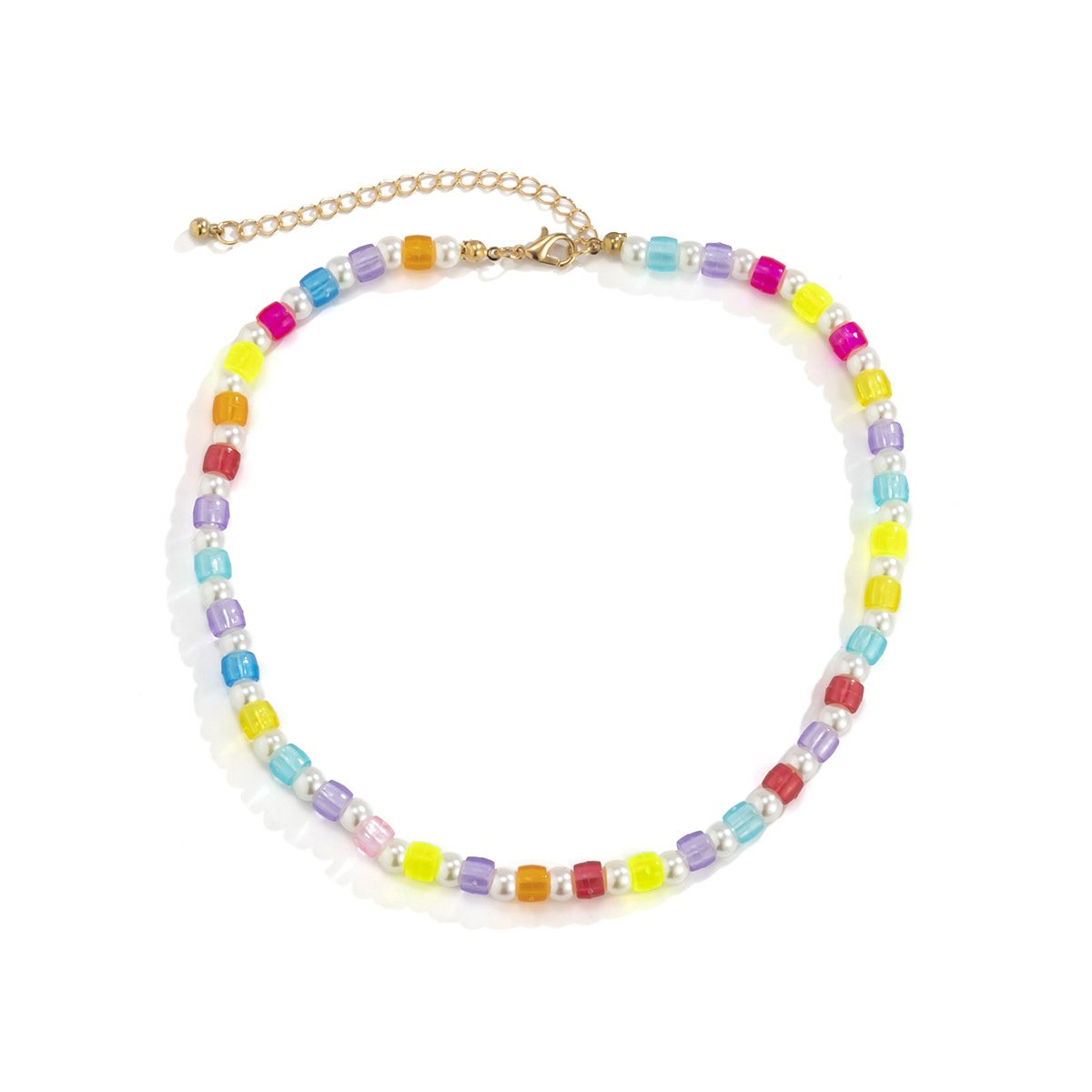 Jewelry Sweet Cool Colorful Transparent Bead Necklace Feminine Simple Imitation Pearl Beaded Necklace