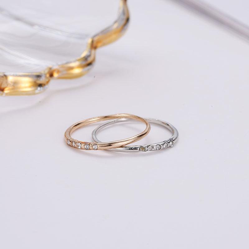 Simple Ruili 5 diamond fine version female joint thin ring copper inlaid rhinestone ring couple ring