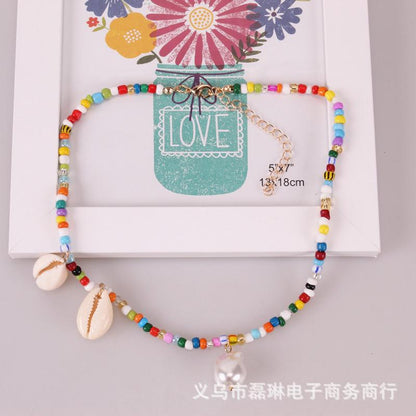 Jewelry Stained Glass Beads Beaded Shell Necklace Shaped Bead Pendant Holiday Necklace Female