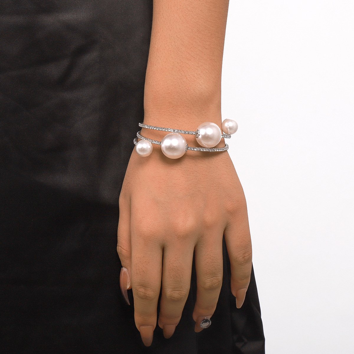 B1938 net red elastic circle bracelet imitation pearl rhinestone temperament small fragrance elegant fashion bracelet female