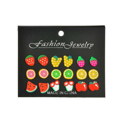 Fashion Acrylic Apple Strawberry Banana Earrings Ladies Fruit Small Stud Earrings Set Ornament