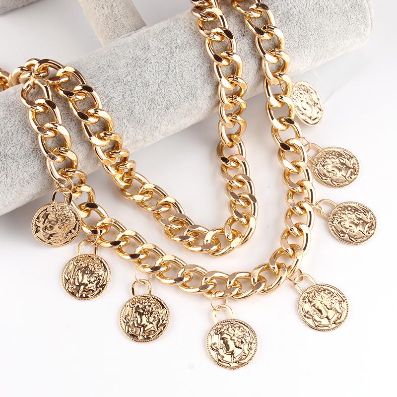 Explosive retro coin pendant tassel waist chain feminine double beauty head embossed body chain