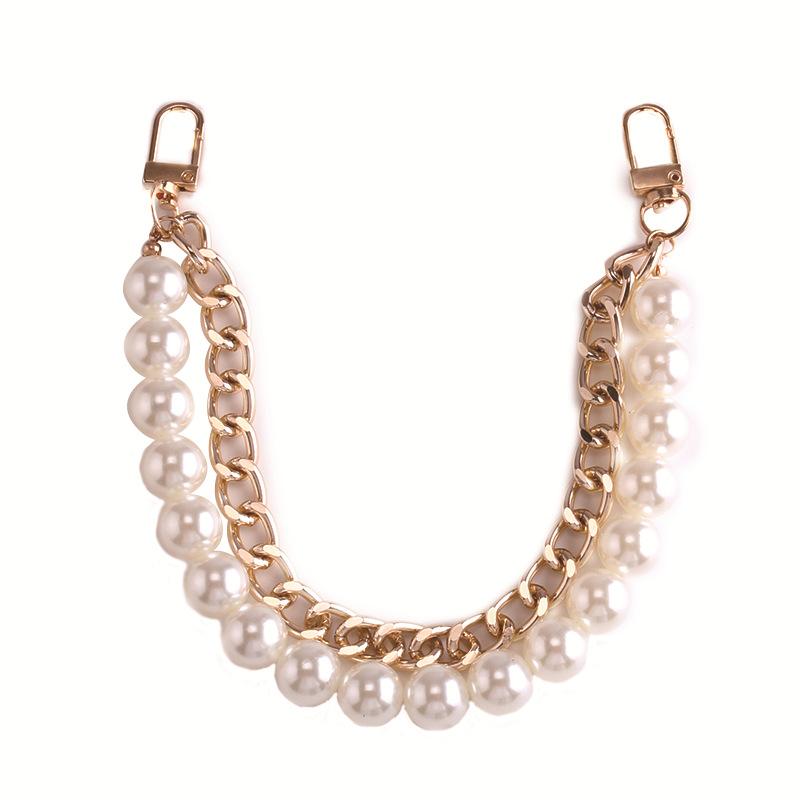 Imitation Pearl Temperament Double Chain Bag Chain Personality Fashion Metal Beaded Handbag Accessories