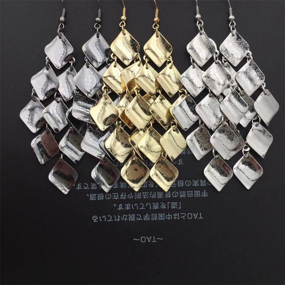 Long multi-layer rhombus surface sequin earrings boutique earrings exaggerated jewelry
