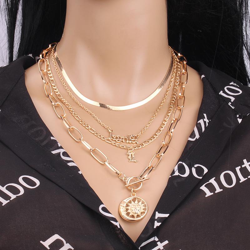 Personality multi-layer moon portrait pendant collarbone chain personality all-match necklace female