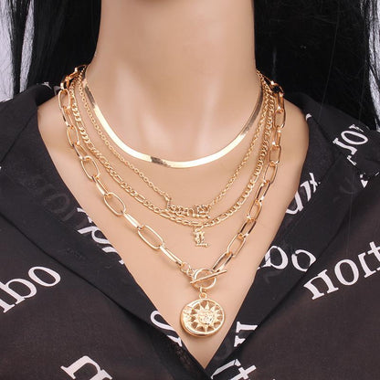 Personality multi-layer moon portrait pendant collarbone chain personality all-match necklace female