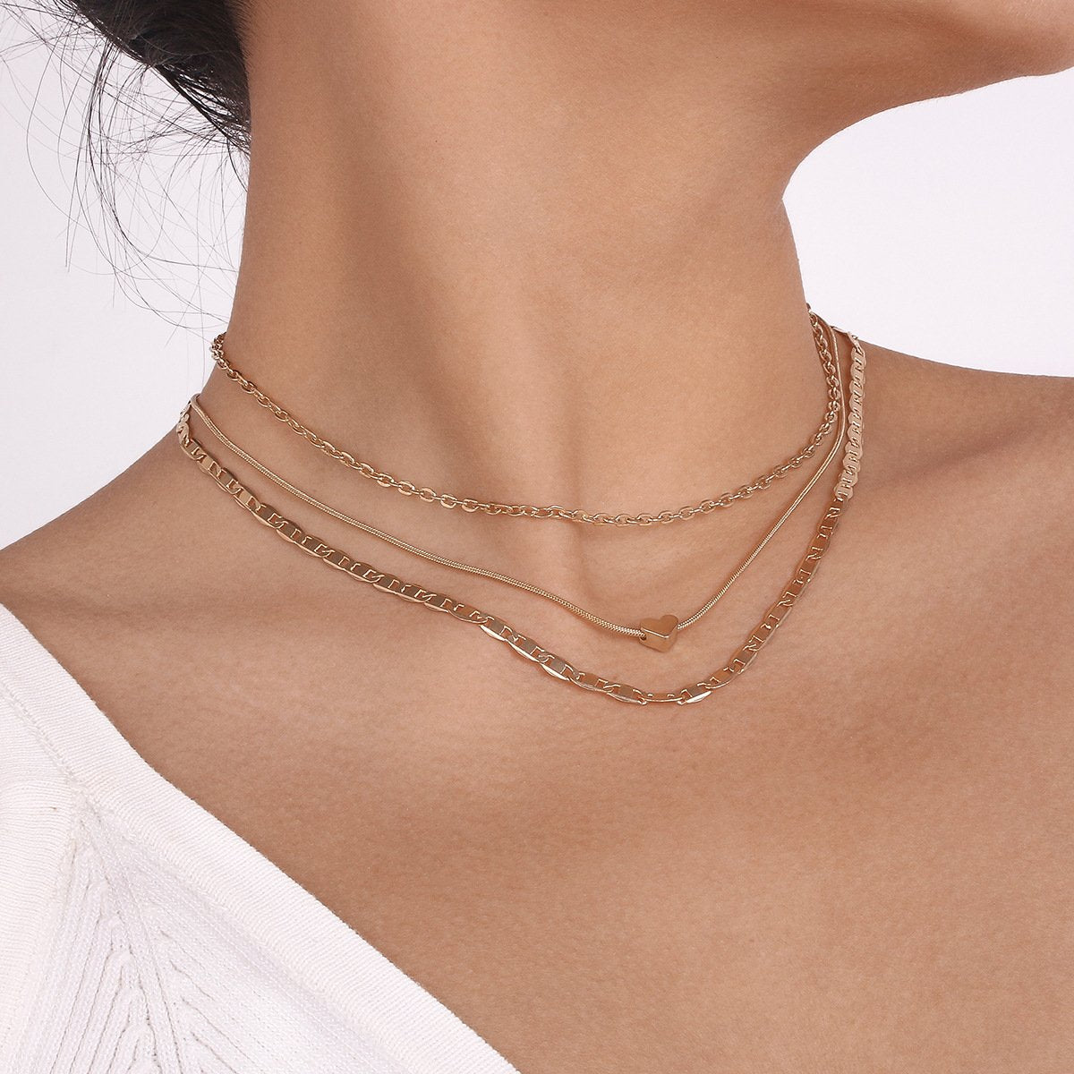 N1363 Fashion Stacked Hip-Hop Necklace Simple Multilayer Love Cross Chain Geometric Necklace