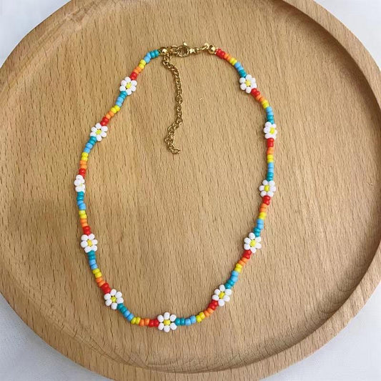 Jewelry Color Rice Beads Hand Beaded Necklace Simple Daisy Small Flower Necklace Necklace Women