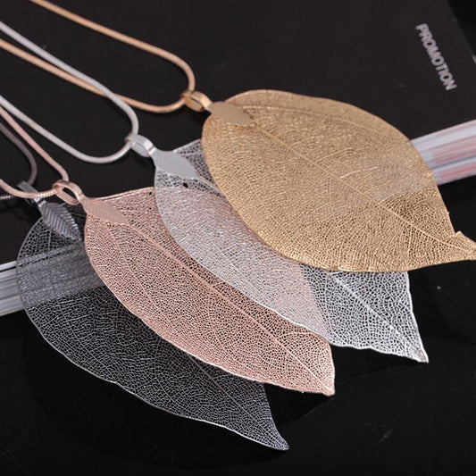 Real leaf specimen necklace fashion simple leaf pendant sweater chain necklace jewelry