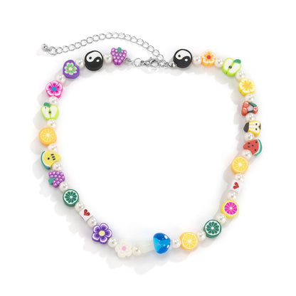 Jewelry Personality Design Random Daisy Fruit Necklace Imitation Pearl Mushroom Clavicle Single Layer Necklace