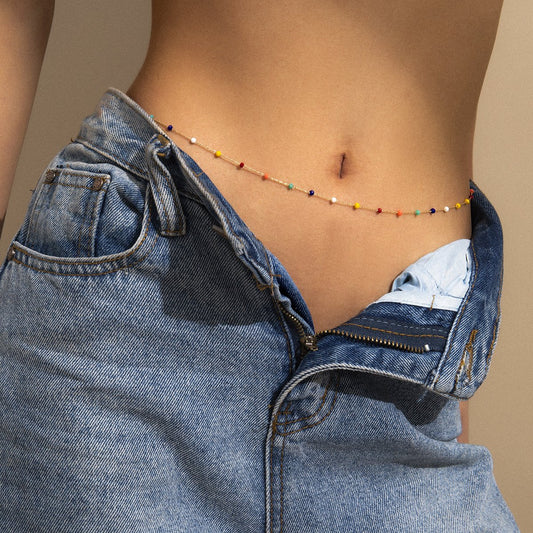 Creative colorful rice beads tassel single layer waist chain retro trend geometric star chain body chain