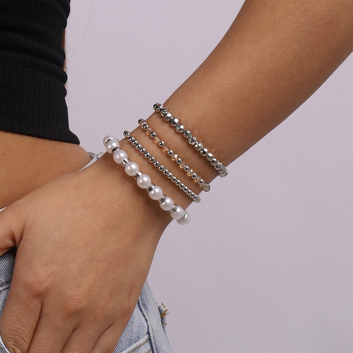 B1753TikTok Pearl Bead Fashion Bracelet Set Retro Multi-layered Wearing Bracelets