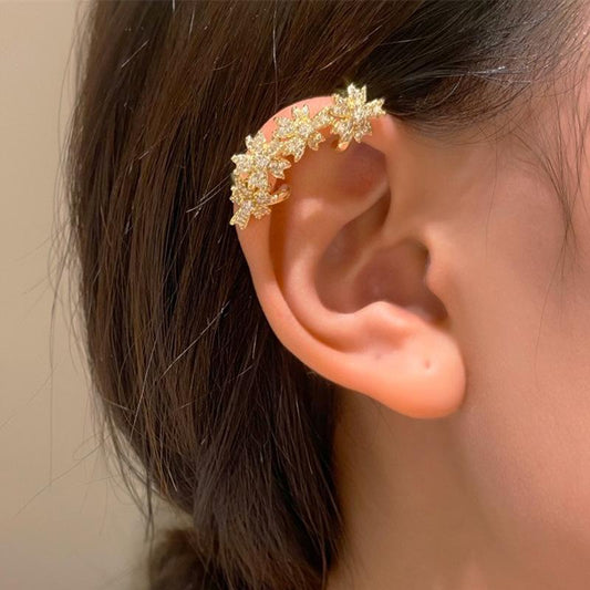 Ins flower ear clip fashion light luxury niche design diamond flower ear clip without ear hole net red earrings