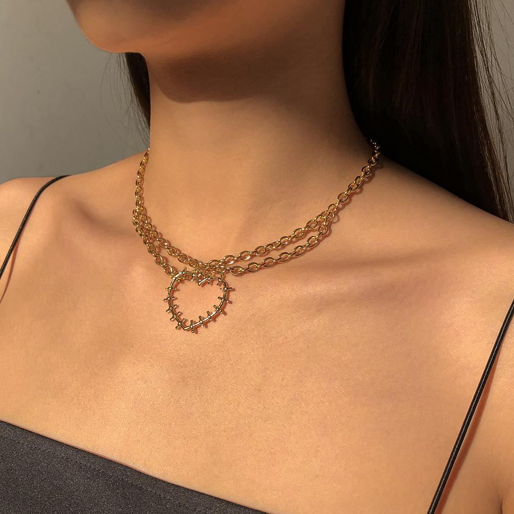 N9182 Simple Geometric Necklace Women's Hollow Creative Design Sense Chain Necklace Retro Hong Kong Necklace