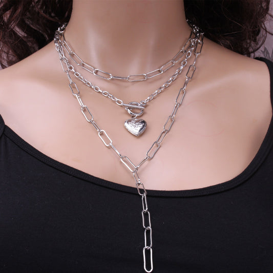 Jewelry Retro Peach Heart Opening OT Buckle Necklace Geometric Creative Y-shaped Tassel Chain Necklace Female