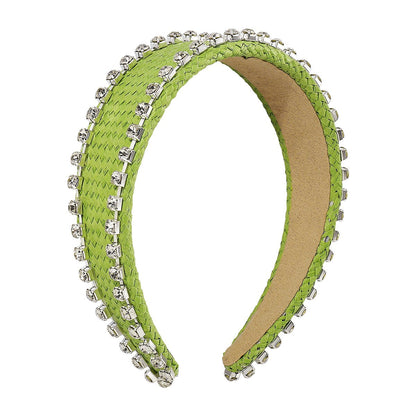 F4265 holiday raffia braided wide-brimmed headband women's sparkling rhinestone light luxury geometric fashion colorful headband