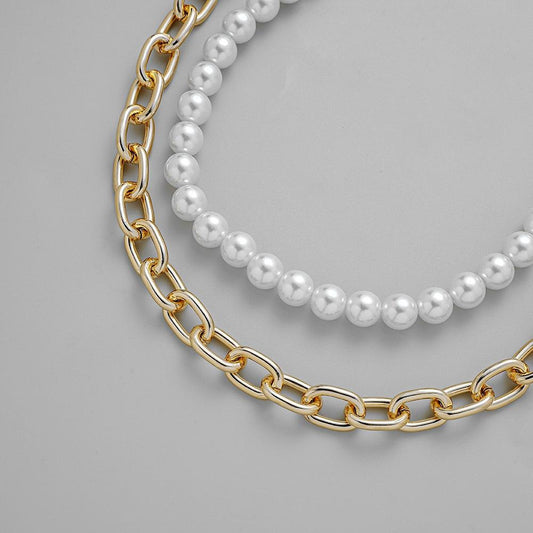 Gold Cross Chain Tassel Double Layer Pearl Necklace Fashion Independent Packaging Men's Jewelry
