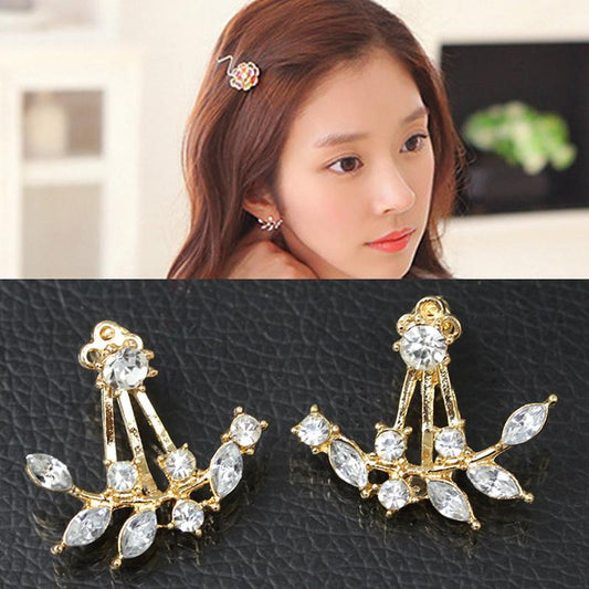 Fashion Girl Jewelry Diamond Crystal Leaf Earrings Branch Back Hanging Zircon Earrings