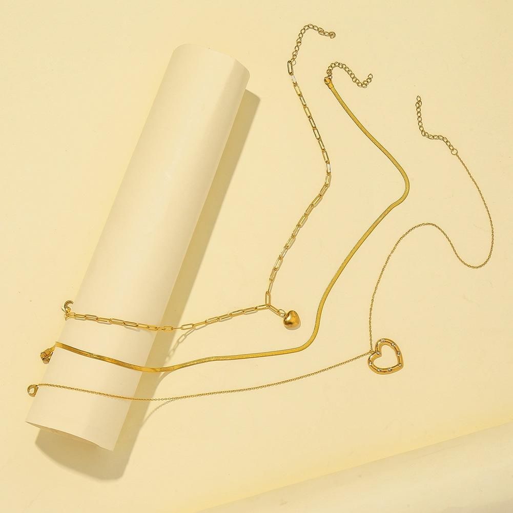 Stainless Steel Gold Peach Heart Snake Bone Chain Sexy Light Luxury Heart Multilayer Necklace Titanium Steel Female Pendant Item Jewelry