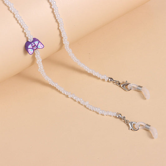 Jewelry color soft pottery butterfly printing rice bead glasses chain female multi-element fashion non-slip lanyard
