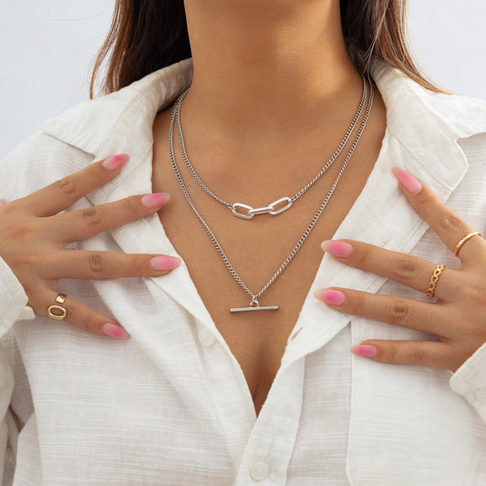 Jewelry Hip Hop Punk Metal Rod Chain Necklace Simple Indifferent Geometric Stacking Necklace