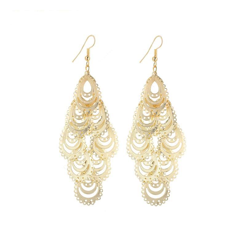 Long Hollow Out Big Water Drop Earrings Yunnan Minority Fashion Metal Earrings