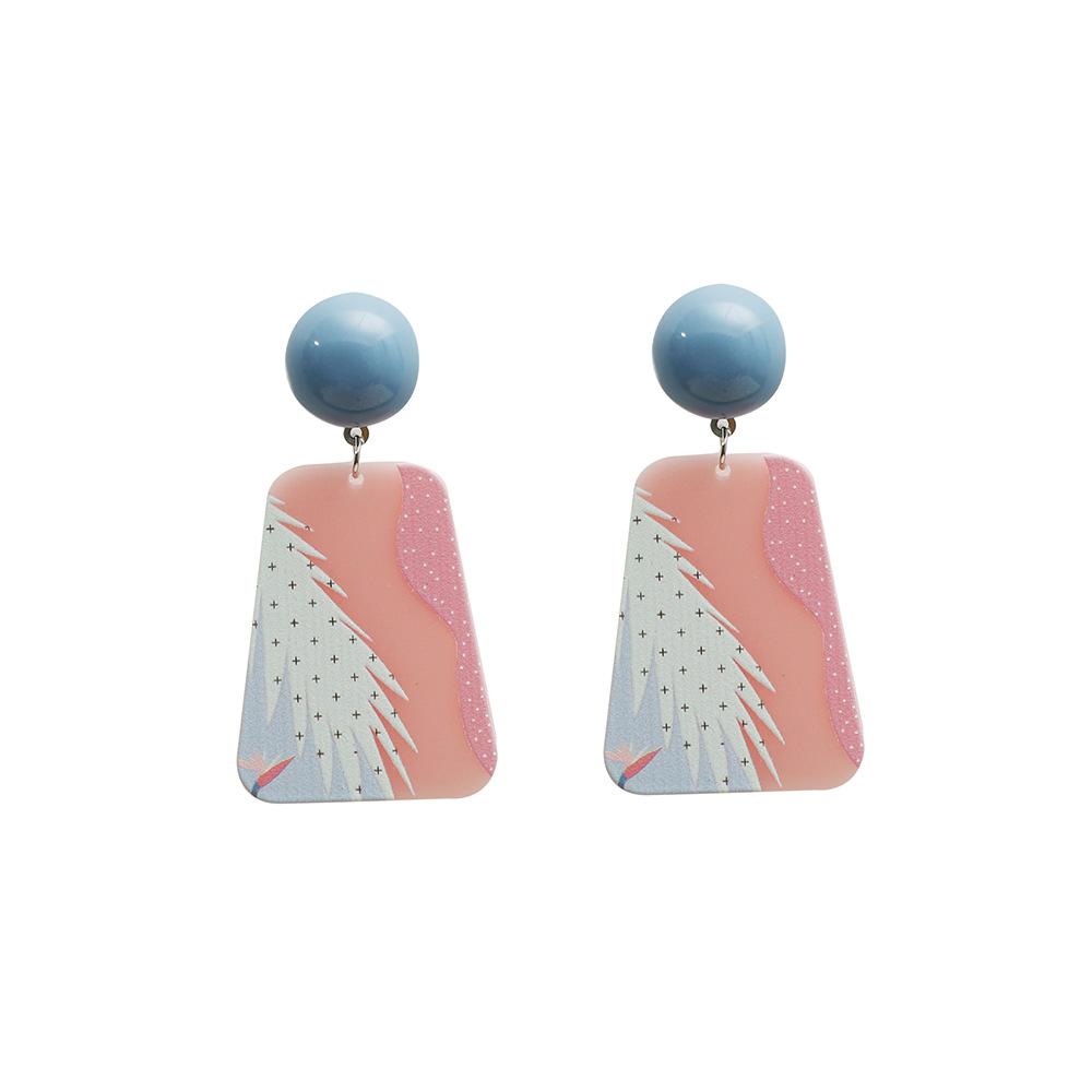 Spring and summer creative 3D printing color three-dimensional pattern geometric earrings temperament printing exaggerated earrings