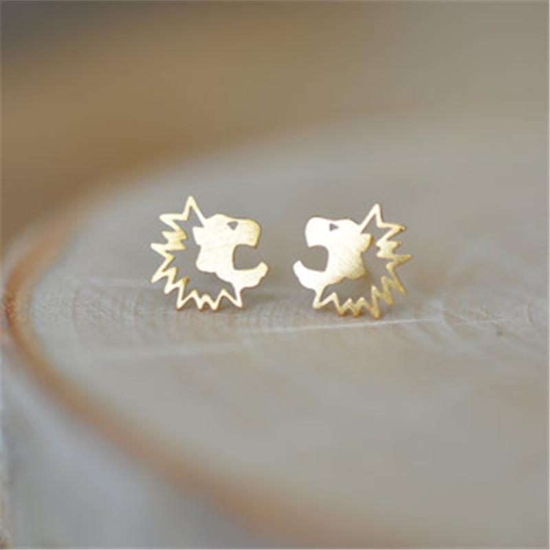 Personality small animal earrings cute hollow lion head stud earrings trinkets