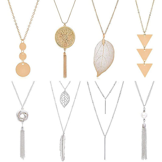 Jewelry 8pcs Color-preserving Tassel Geometric Necklace Set Fashion Exaggerated Circle Ladies Sweater Chain