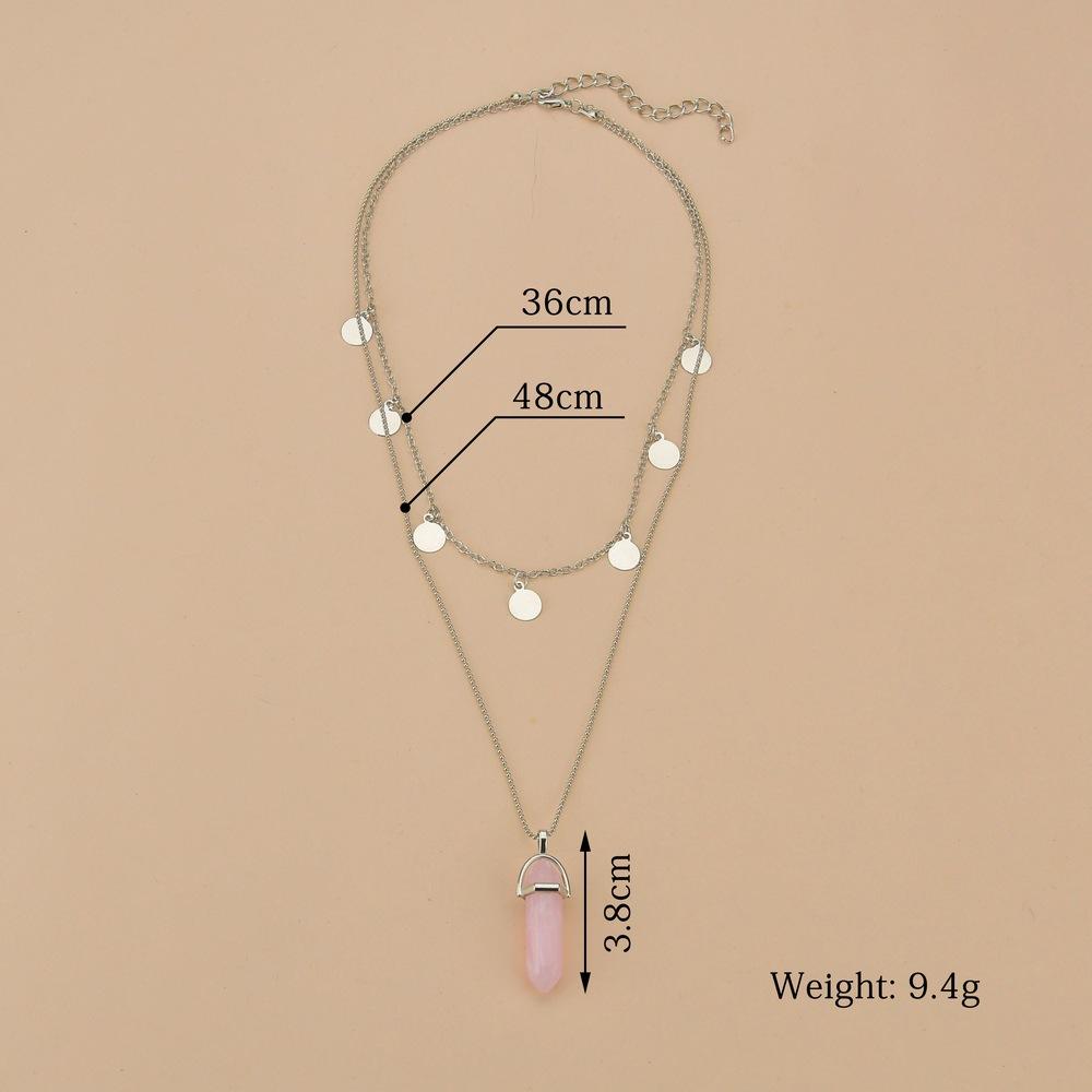 Fashion Retro Resin Hexagon Pillar Pendant Necklace Round Iron Plate Clavicle Chain Necklace Accessories