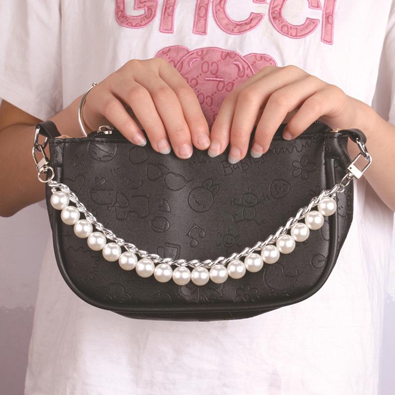 Imitation Pearl Temperament Double Chain Bag Chain Personality Fashion Metal Beaded Handbag Accessories