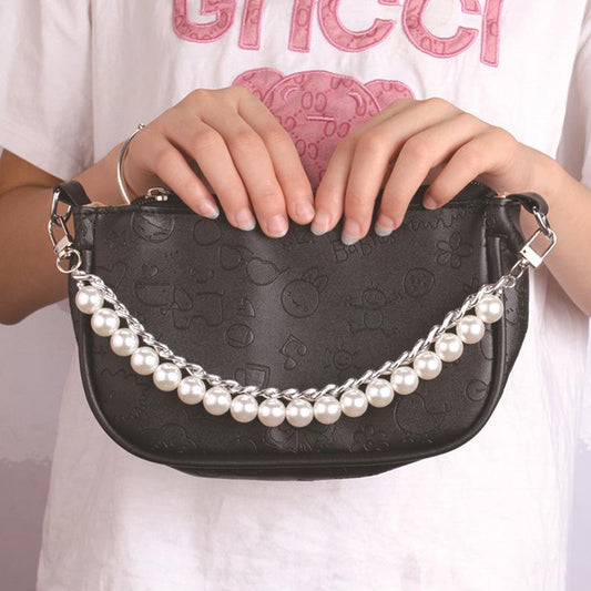 Imitation Pearl Temperament Double Chain Bag Chain Personality Fashion Metal Beaded Handbag Accessories