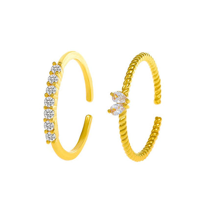 ins zircon love ring set fashion light luxury niche design geometric opening index finger ring two-piece set