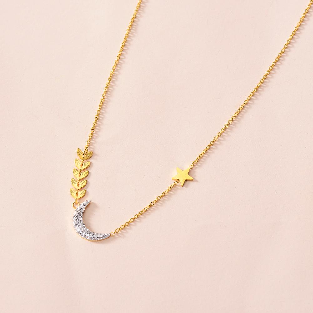 Titanium steel vacuum gold-plated moon necklace full of diamonds