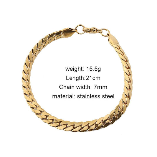 Men's Stainless Steel Vacuum Plated Bracelet Fashion Simple Thick Chain Versatile Hip Hop Bracelet