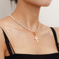 Jewelry ins cross imitation pearl necklace collarbone chain women's sweater chain trendy new Chinese necklace